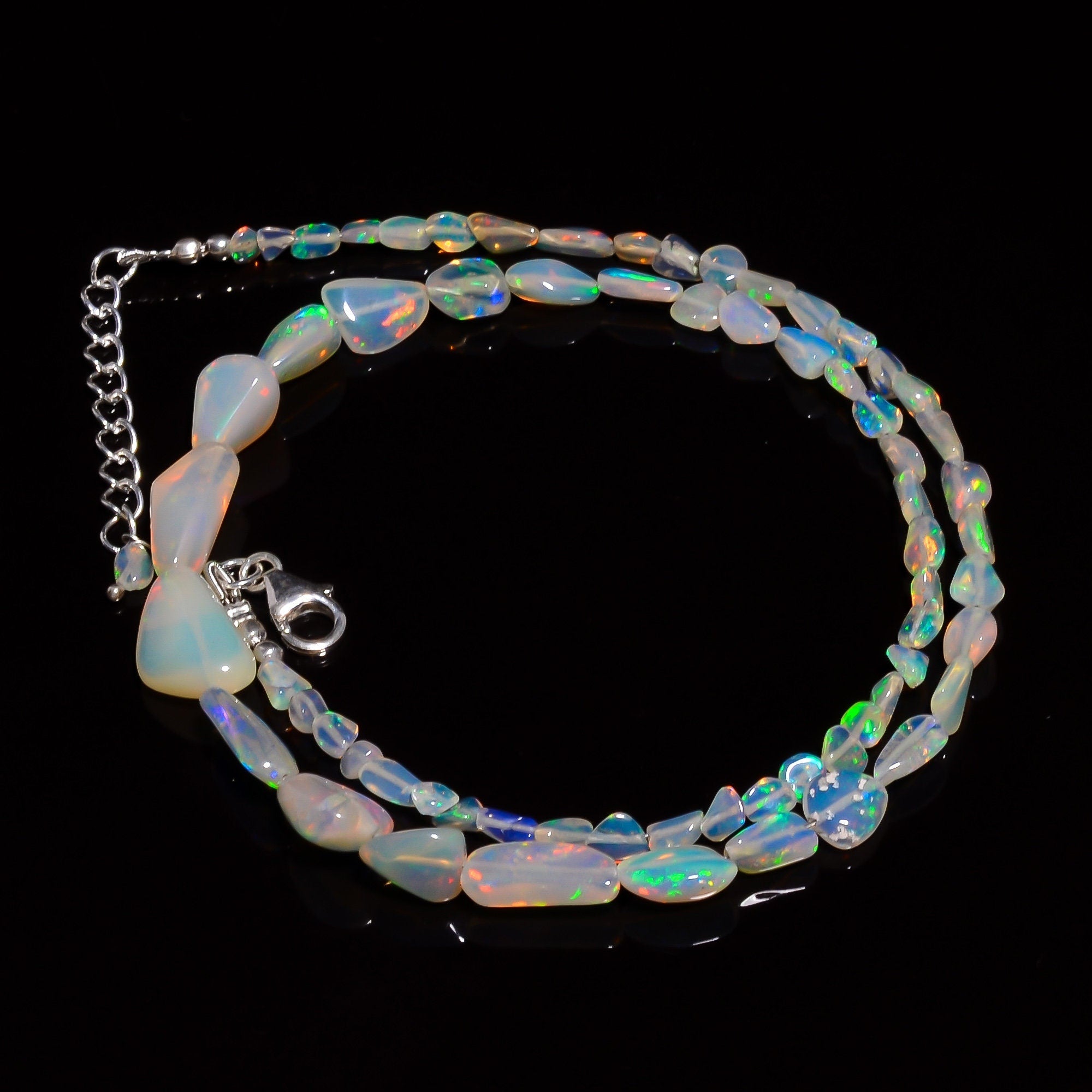 ethiopian opal smooth nuggets shape necklace 16inch 46 ct y 2064 ready to wear adjustable sterling silver lock necklace
